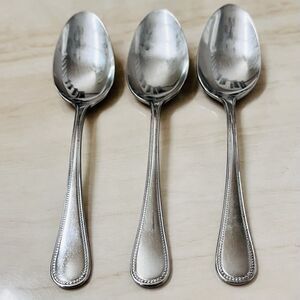 3pc F.B Rogers by Towle Norfolk Soup Spoon Stainless 7 1/4” Beaded Edge Glossy